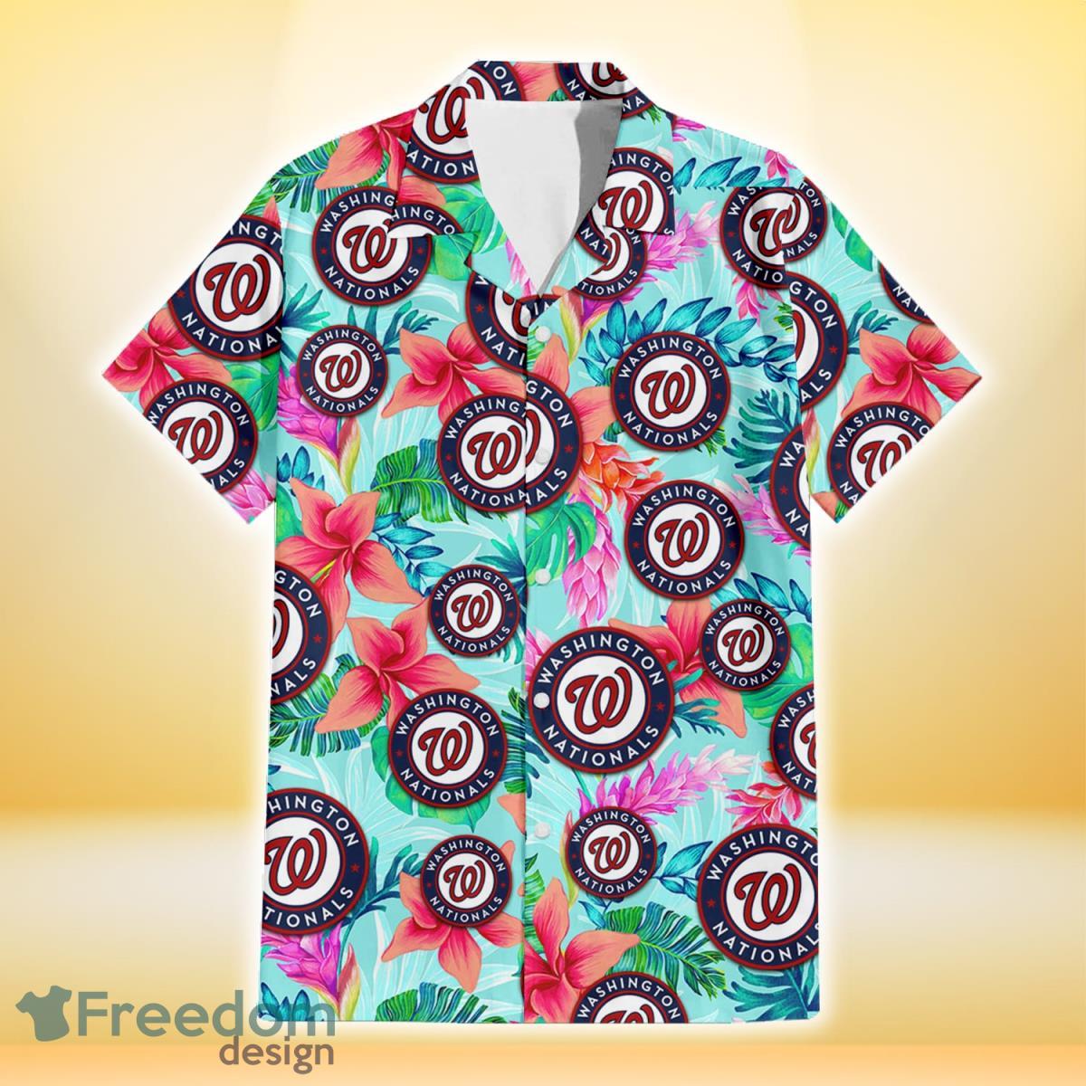 Washington Nationals Coral Porcelain Flower Violet Orchid Light Blue Background 3D Hawaiian Shirt Gift For Fans Product Photo 2