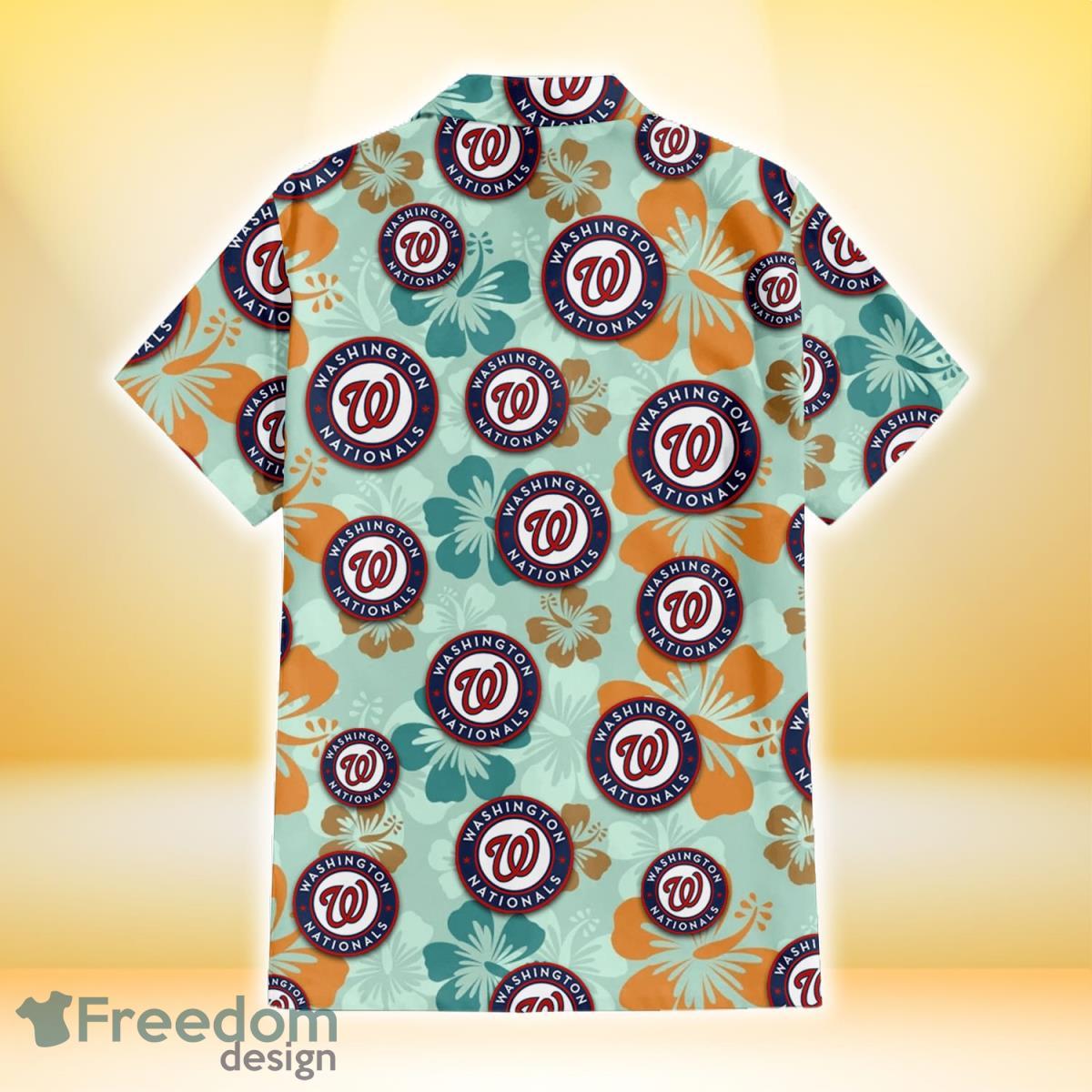 Washington Nationals Big Logo And Orange Hibiscus Hawaiian Shirt Sport Fans  Gift - Freedomdesign