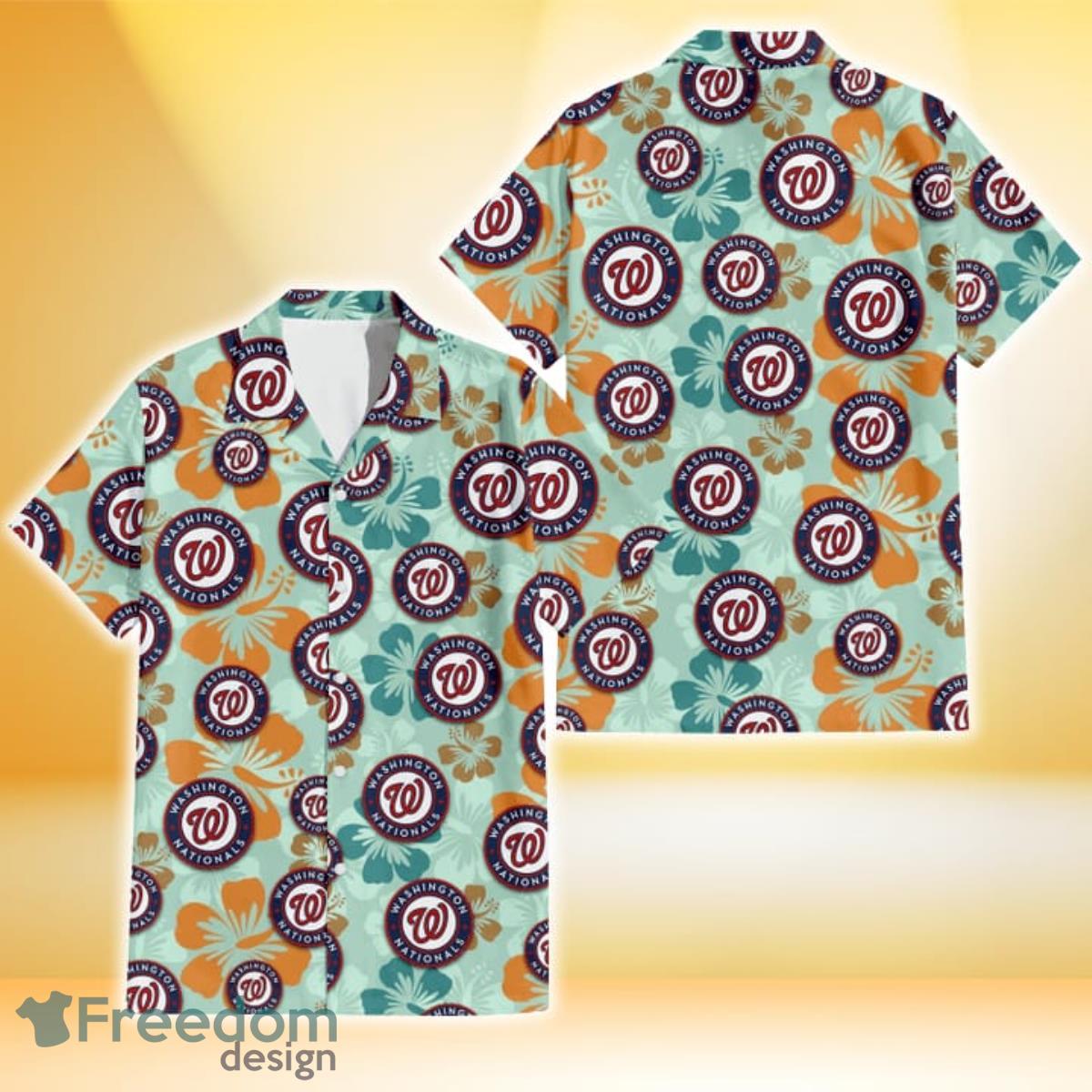 Washington Nationals Orange White Tropical Hibiscus Green Leaf 3D Hawaiian  Shirt Gift For Fans - YesItCustom