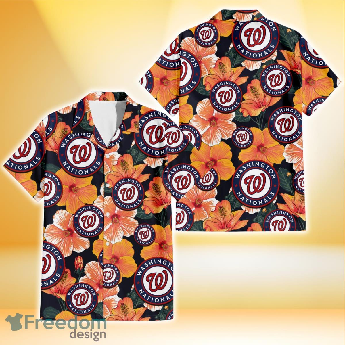 Washington Nationals MLB Hibiscus Tropical Leaves Hawaiian Shirt