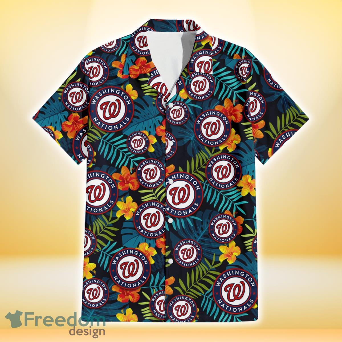 Washington Nationals Orange Yellow Green Leaf Black Background 3D Hawaiian Shirt Gift For Fans Product Photo 2