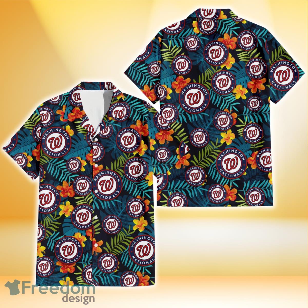 Washington Nationals Orange Yellow Green Leaf Black Background 3D Hawaiian Shirt Gift For Fans Product Photo 1