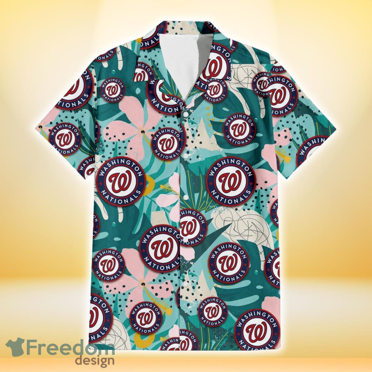 MLB Washington Nationals Hawaiian Shirt Palm Leaves with Pink