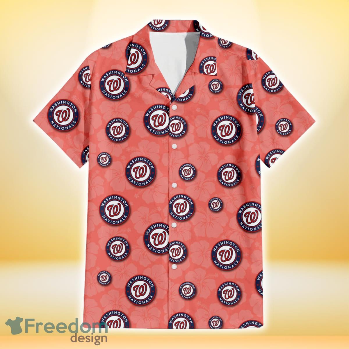 Washington Nationals Peach Puff Hibiscus Tomato Orange Background 3D Hawaiian Shirt Gift For Fans Product Photo 2