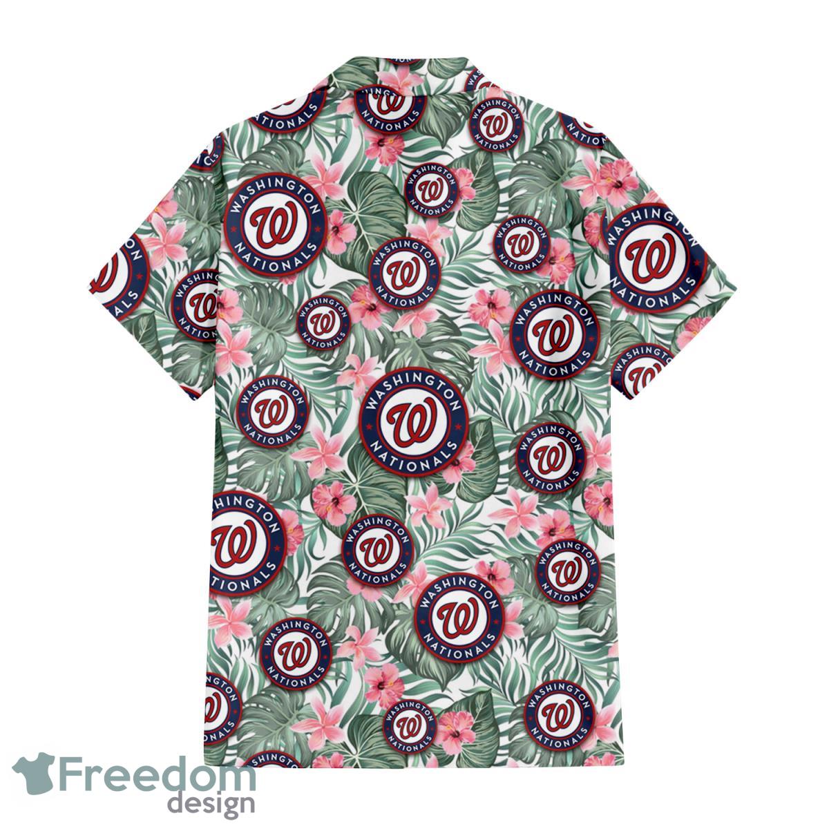 Washington Nationals White Porcelain Flower Pink Hibiscus All Over Printed  3D Hawaiian Shirt - Freedomdesign