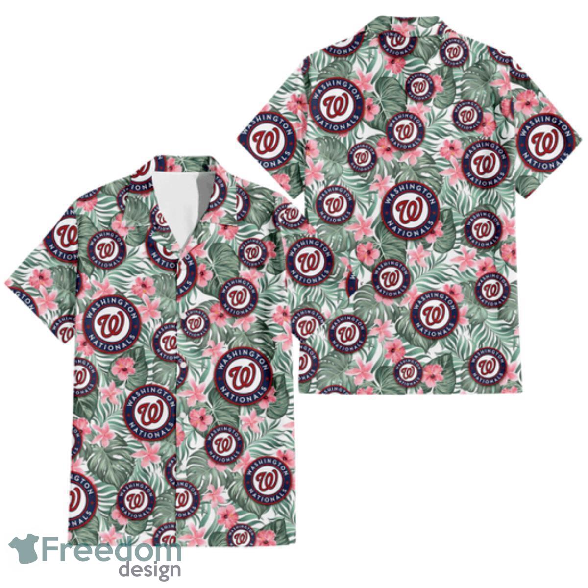 Washington Nationals Pink Hibiscus Porcelain Flower Tropical Leaf White Background 3D Hawaiian Shirt Gift For Fans Product Photo 1