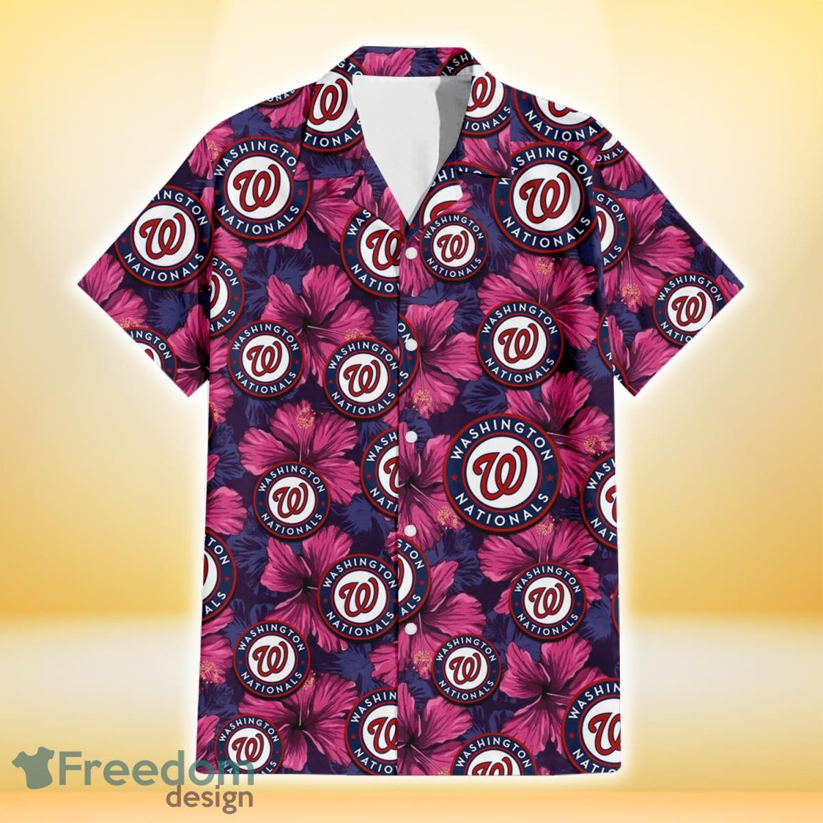 Washington Nationals Plum Vilolet Hibiscus Dark Navy Leaf Black 3D Hawaiian Shirt Gift For Fans Product Photo 2