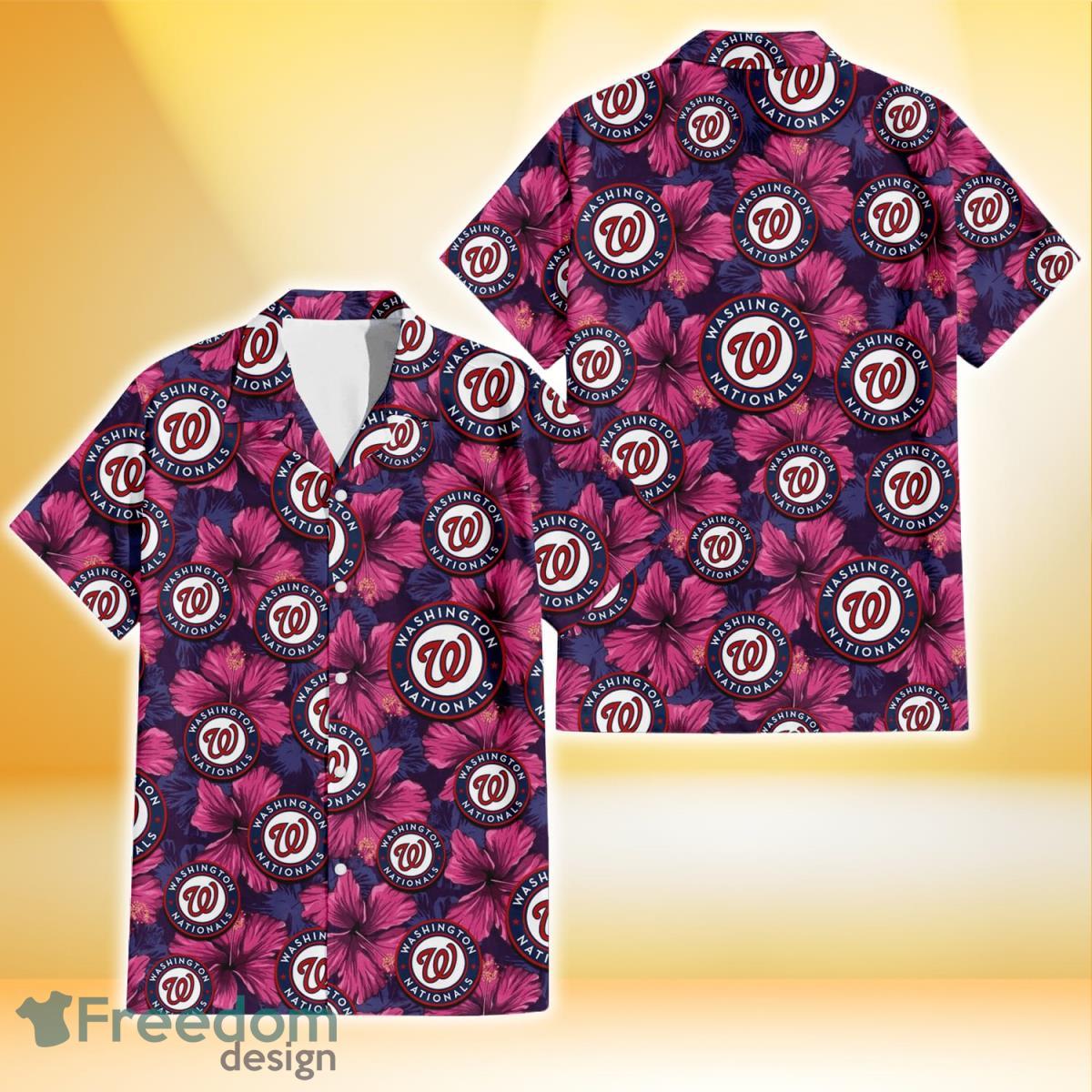 Washington Nationals Plum Vilolet Hibiscus Dark Navy Leaf Black 3D Hawaiian Shirt Gift For Fans Product Photo 1