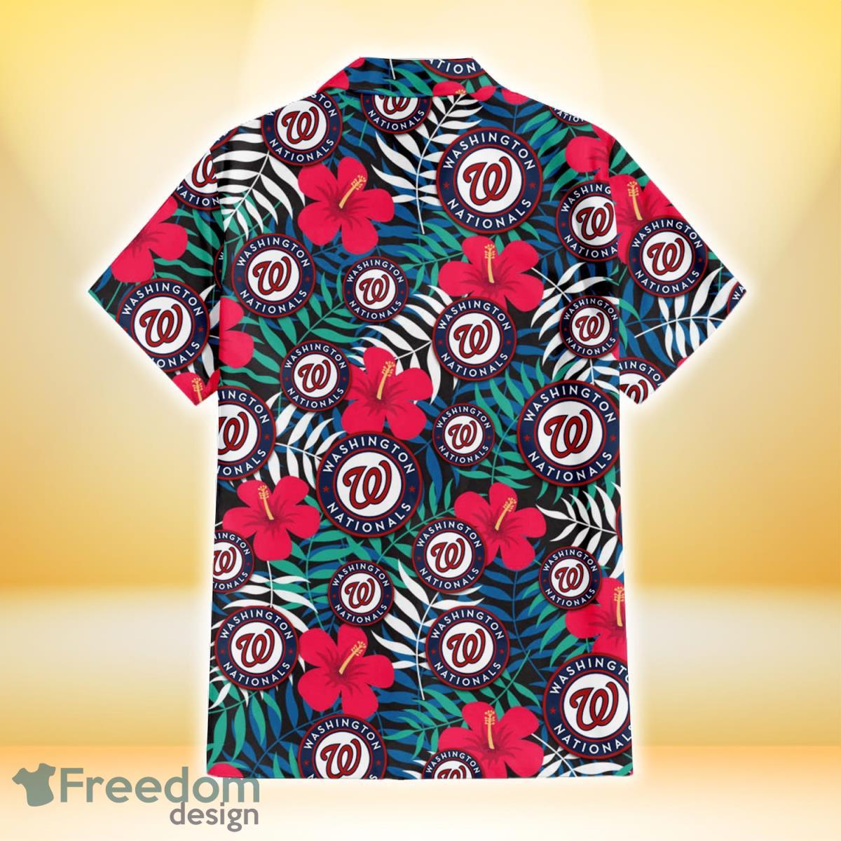 Washington Nationals Red And White Hibiscus Dark Leaf Black Background 3D Hawaiian  Shirt - Limotees