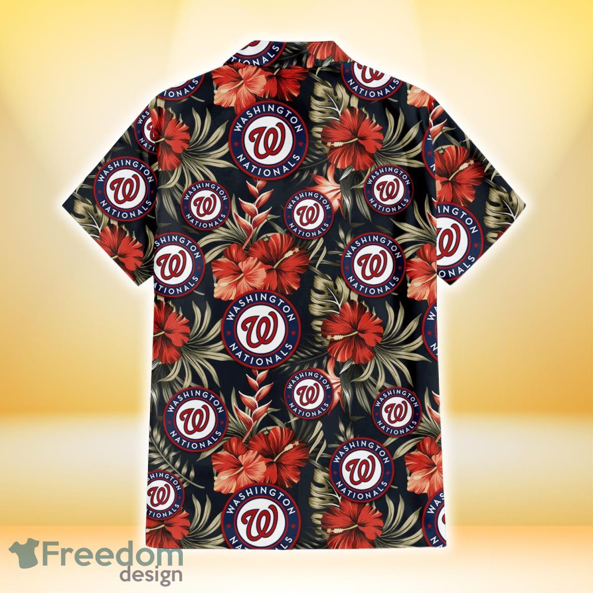 Atlanta Braves Red Hibiscus Green Blue White Leaf Black Background 3D  Hawaiian Shirt Gift For Fans - Freedomdesign