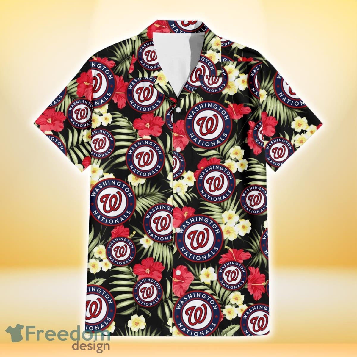 Atlanta Braves Red Hibiscus Yellow Porcelain Flower Black Background 3D  Hawaiian Shirt Gift For Fans - Freedomdesign