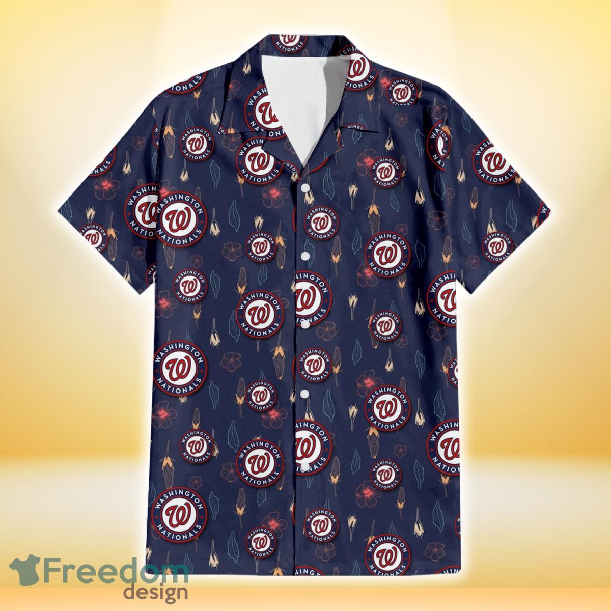 Washington Nationals Small Hibiscus Buds Navy Background 3D Hawaiian Shirt Gift For Fans Product Photo 2