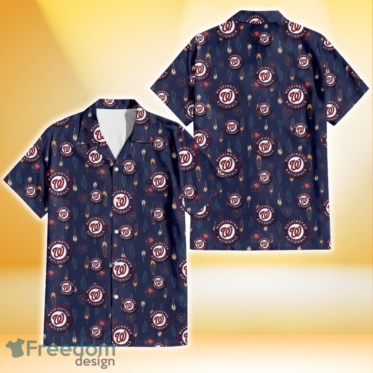 Washington Nationals Small Hibiscus Buds Navy Background 3D Hawaiian Shirt Gift For Fans Product Photo 1