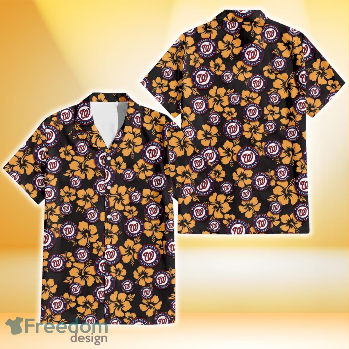 Washington Nationals Tiny Yellow Hibiscus Black Background 3D Hawaiian Shirt Gift For Fans Product Photo 1