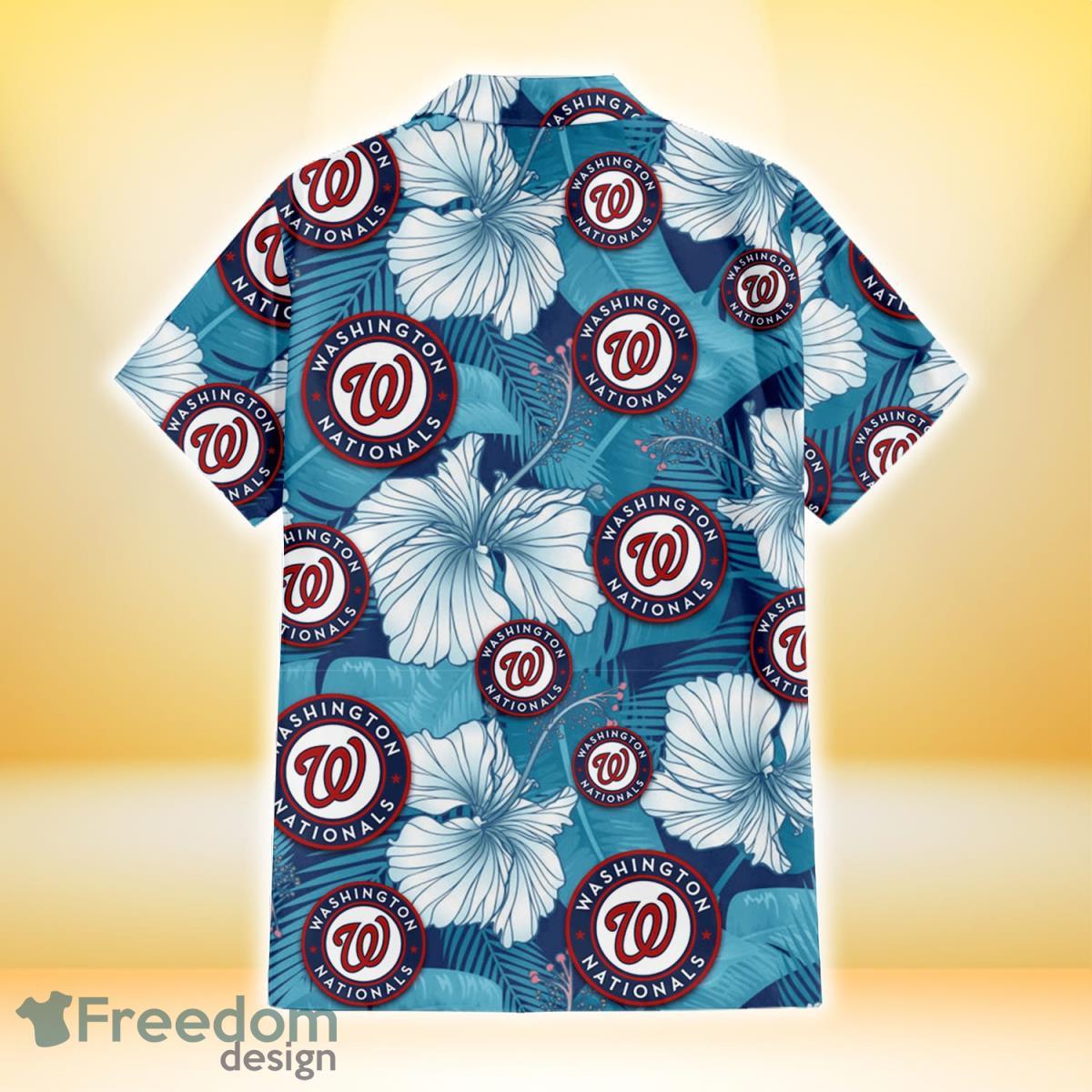 Washington Nationals White Hibiscus Pattern 3D Hawaiian Shirt For