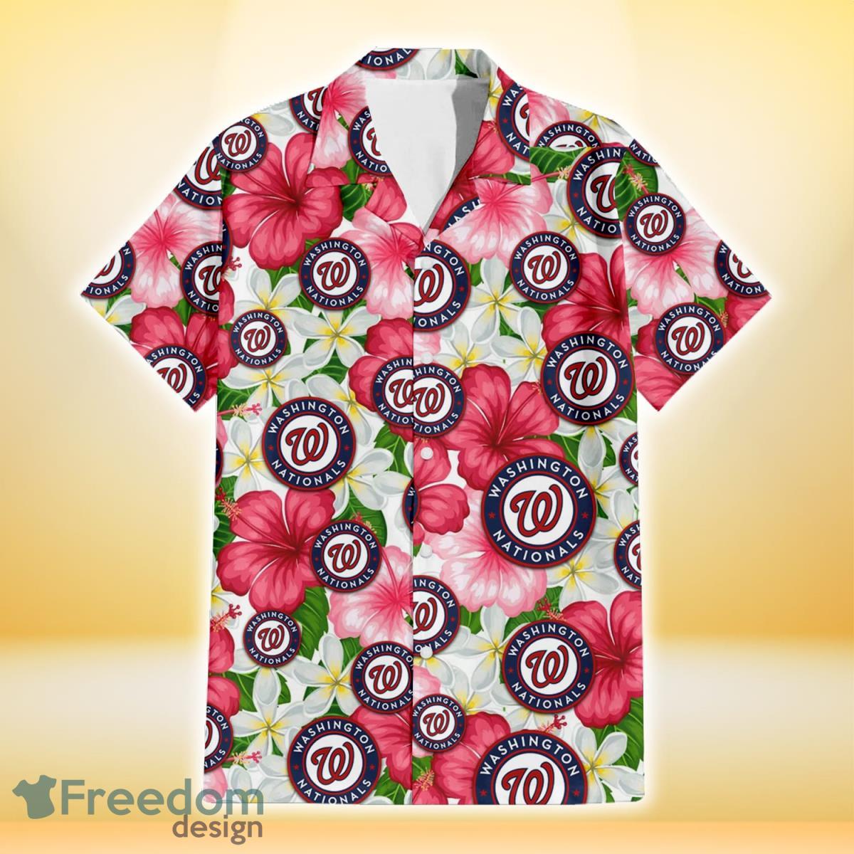 Washington Nationals White Porcelain Flower Pink Hibiscus White Background 3D Hawaiian Shirt Gift For Fans Product Photo 2