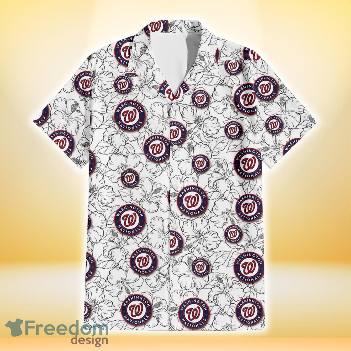 Washington Nationals White Hibiscus Pattern 3D Hawaiian Shirt For