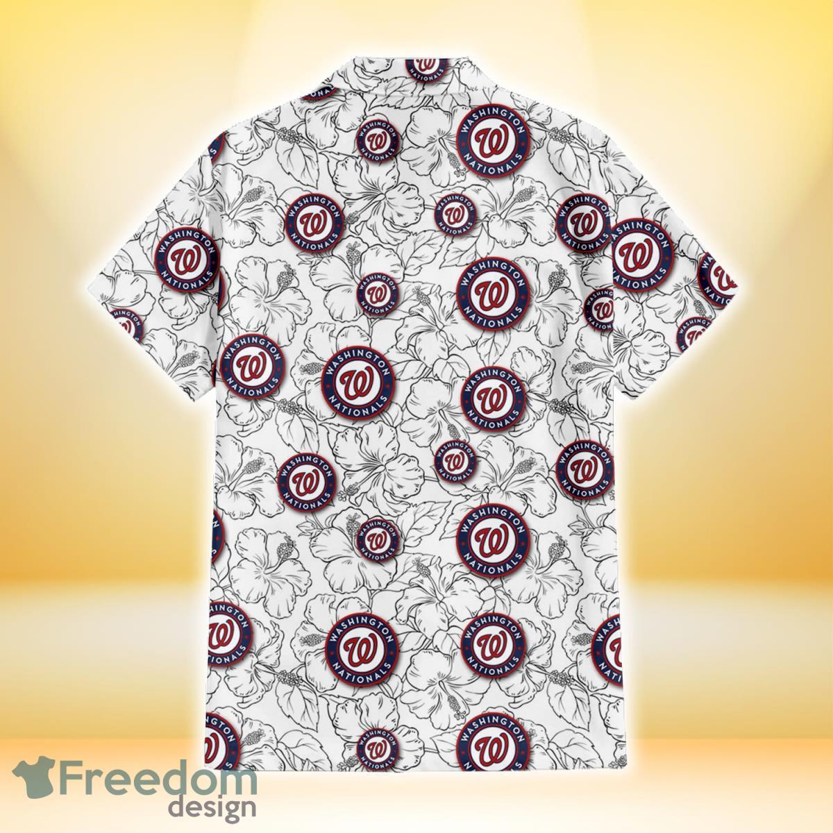 Washington Nationals White Hibiscus Pattern 3D Hawaiian Shirt For