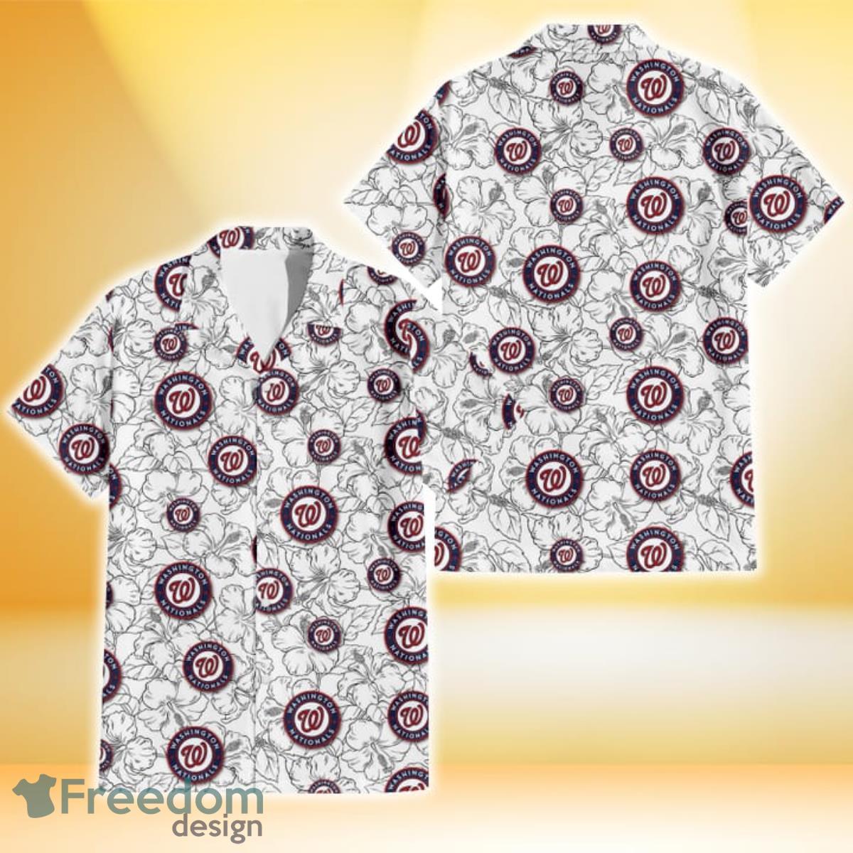 Washington Nationals White Sketch Hibiscus Pattern White Background 3D Hawaiian Shirt Gift For Fans Product Photo 1