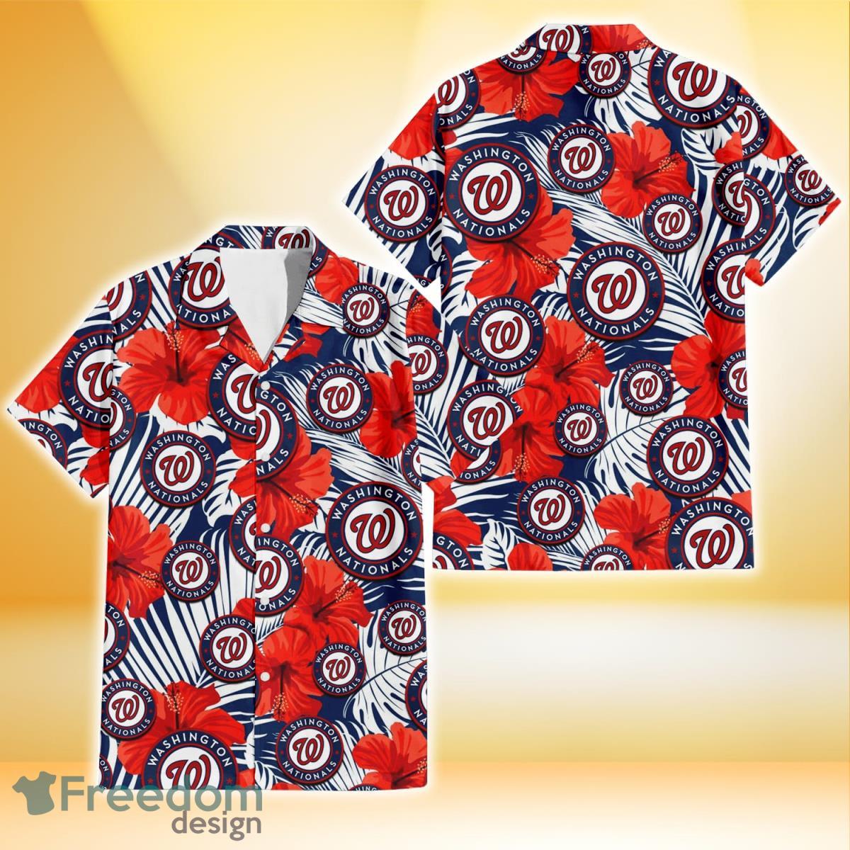 Washington Nationals White Hibiscus Pattern 3D Hawaiian Shirt For