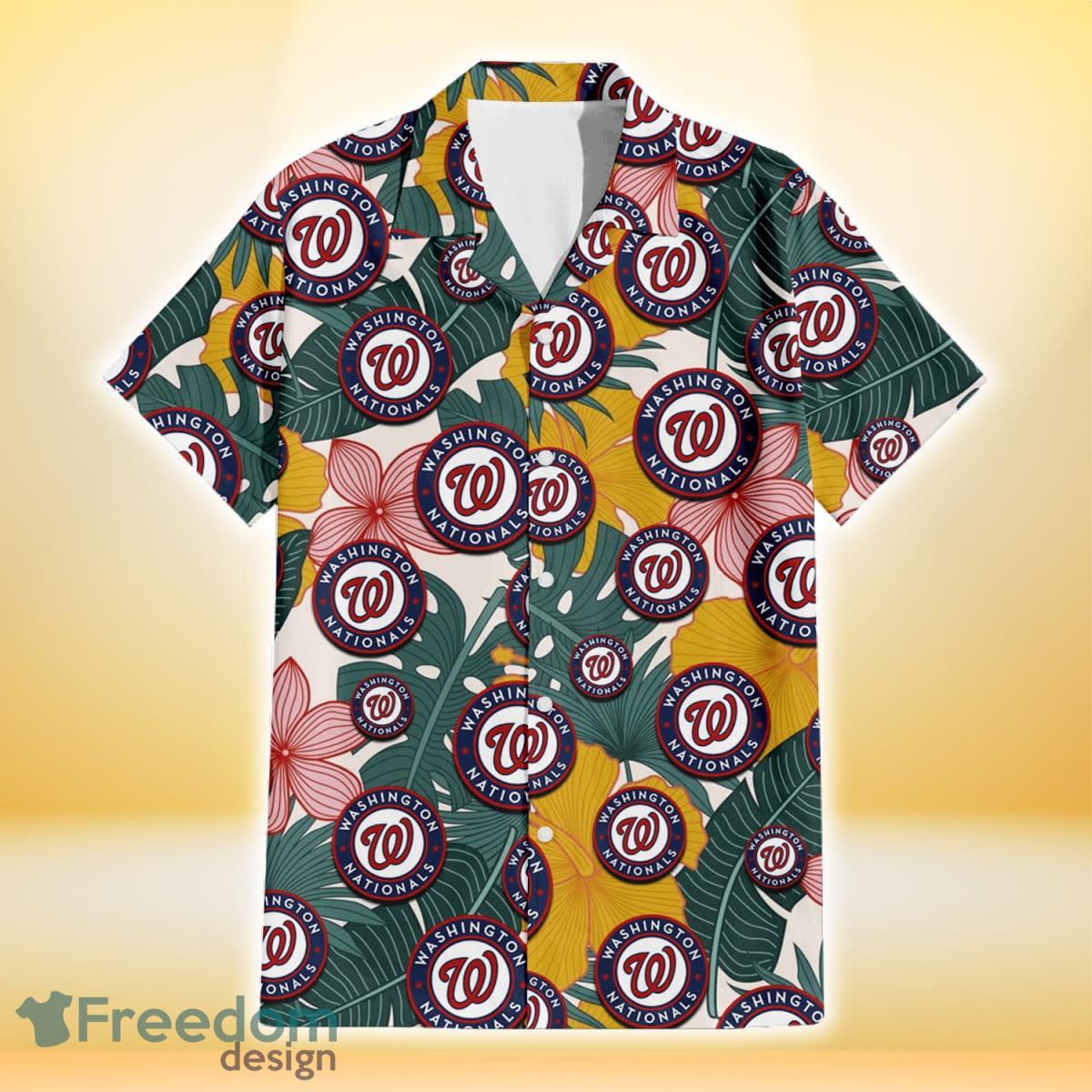 Washington Nationals Yellow Hibiscus Green Banana Leaf Pink Porcelain Flower 3D Hawaiian Shirt Gift For Fans Product Photo 2