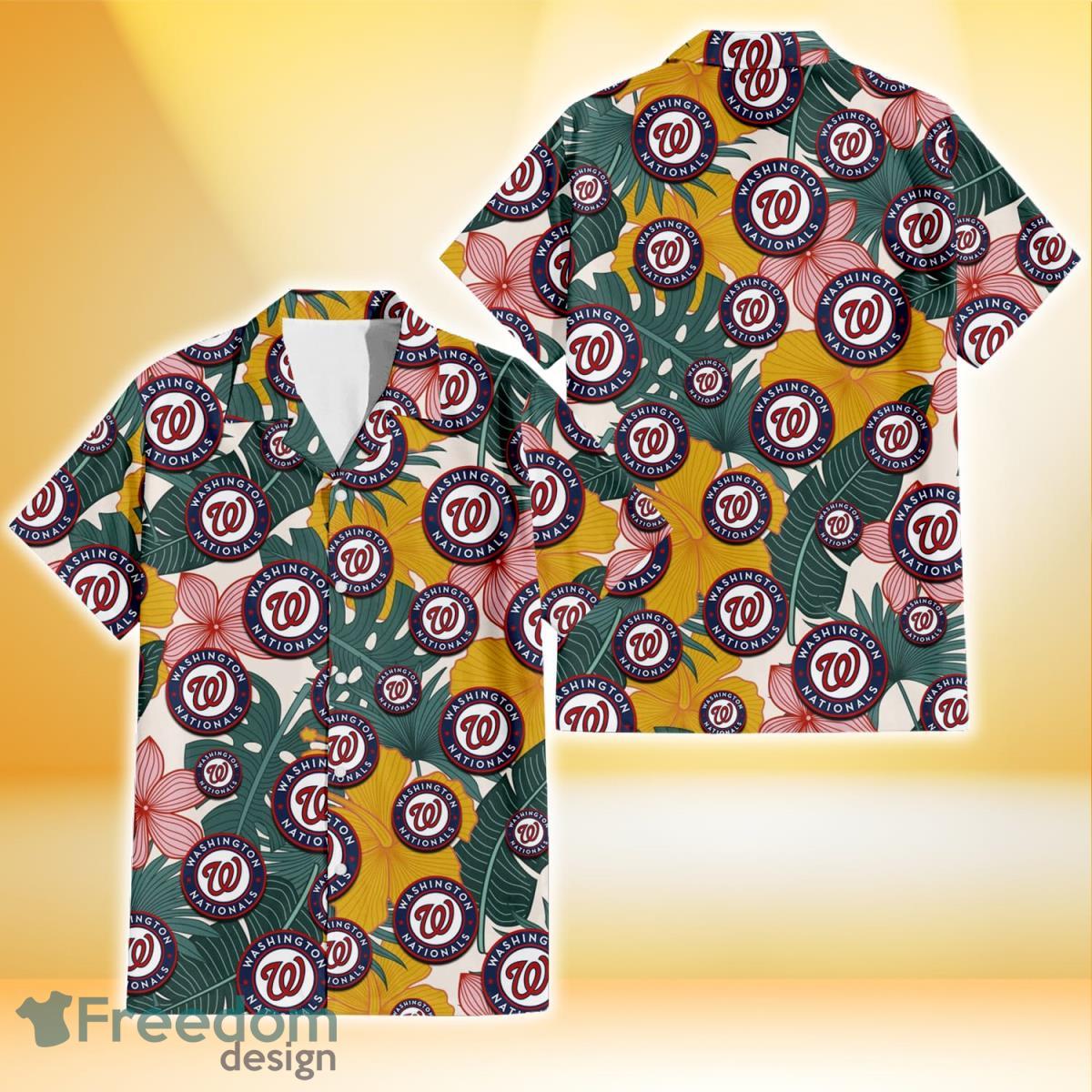 Washington Nationals Yellow Hibiscus Green Banana Leaf Pink Porcelain Flower 3D Hawaiian Shirt Gift For Fans Product Photo 1