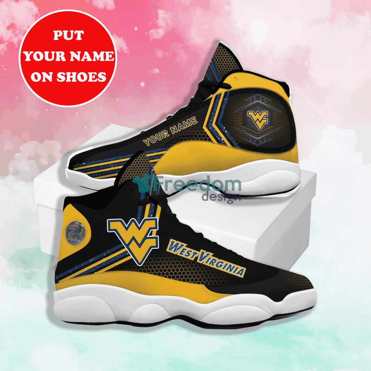 West Virginia Mountaineers Football Air Jordan 13 Custom Name Shoes Product Photo 1