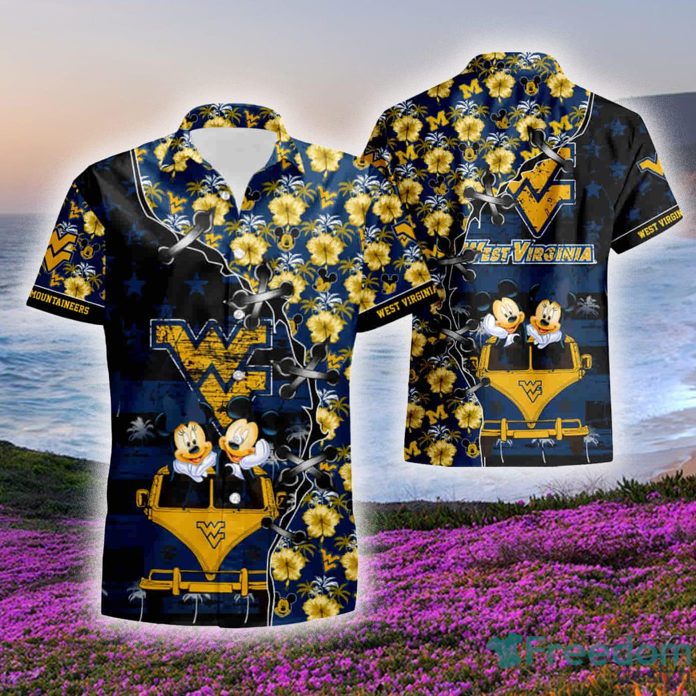 NCAA West Virginia Mountaineers Flower Button Up Hawaiian Shirt 3D Shirt,  West Virginia Mountaineers Christmas Gifts - T-shirts Low Price