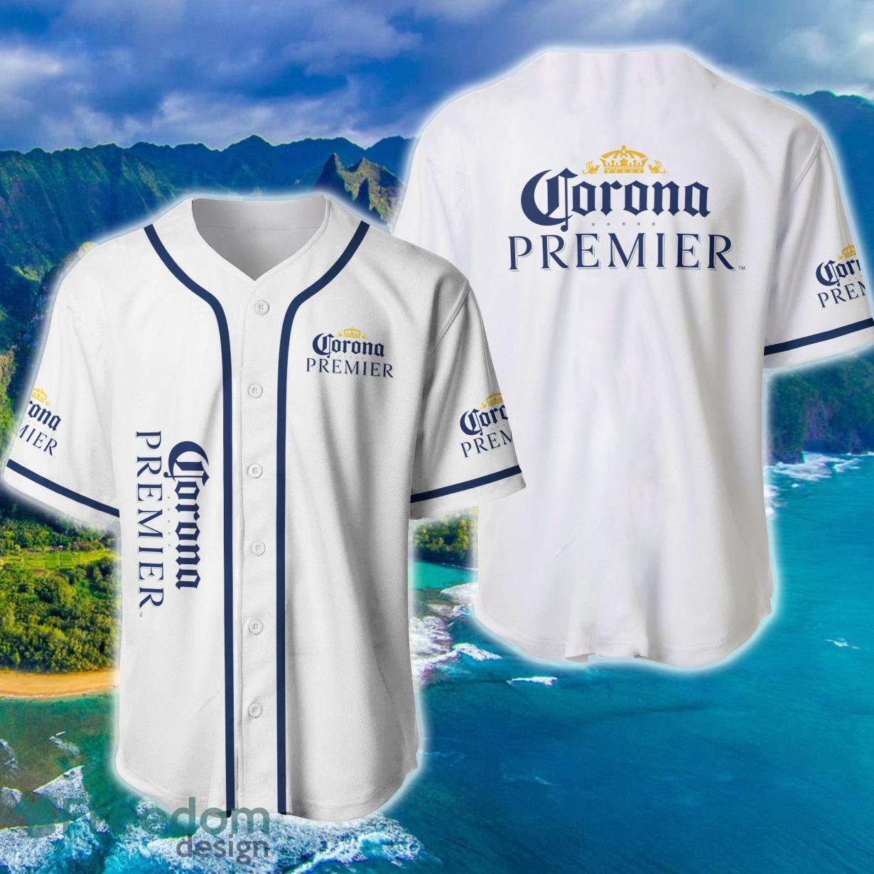 White Corona Premier Beer Baseball Jersey Product Photo 1