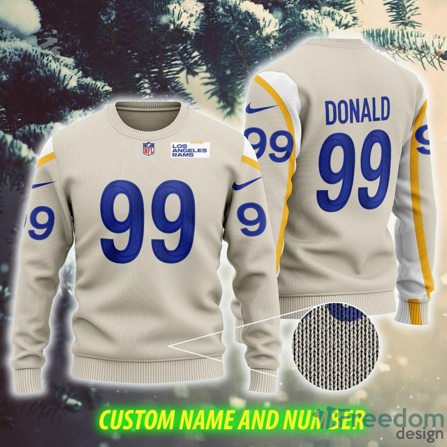 NFL Los Angeles Rams Aaron Donald Wool AOP Frostbite Custom Number And Name  Ugly Christmas Sweater Blue Gift Fans - Freedomdesign