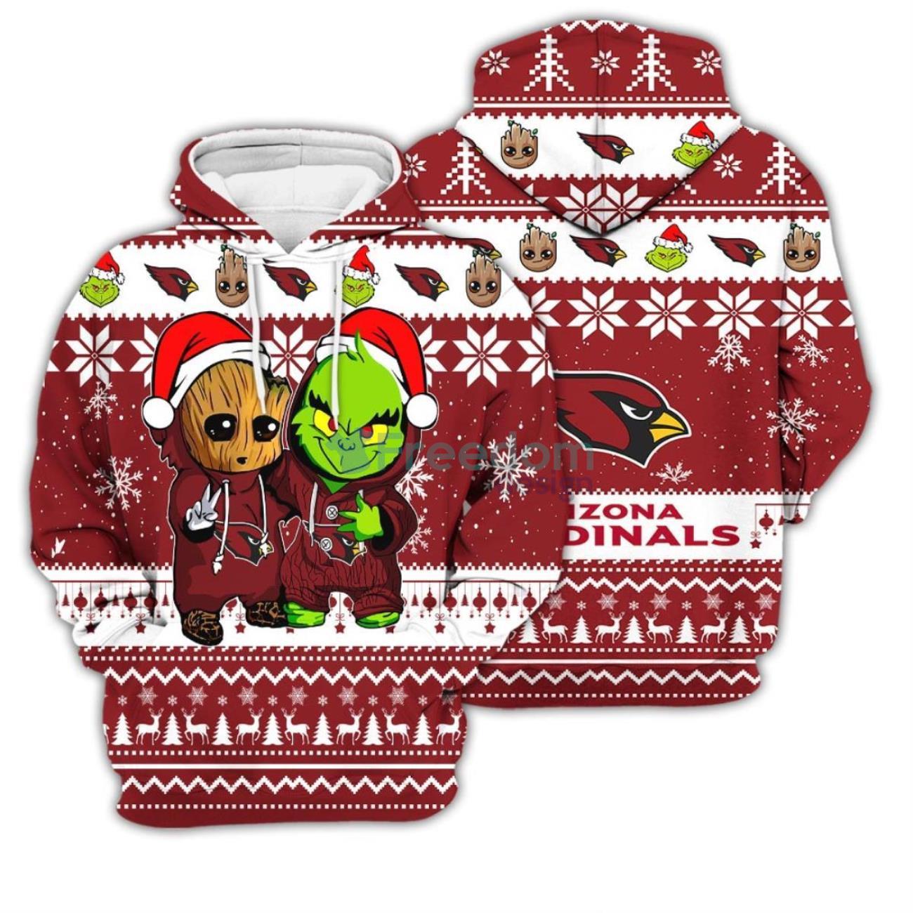 Arizona Cardinals Baby Groot And Grinch Best Friends 3D Chirstmas Sweater Hoodie Product Photo 1