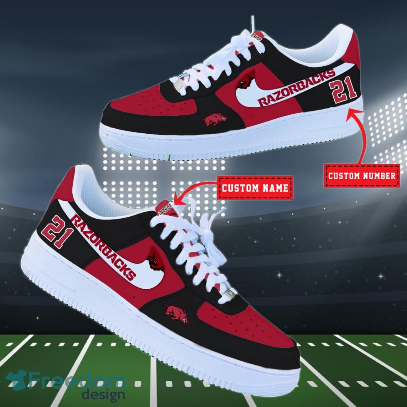 Arkansas Razorbacks NCAA Air Force Shoes Custom Name Product Photo 2