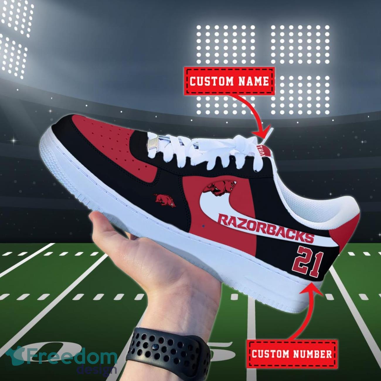 Arkansas Razorbacks NCAA Air Force Shoes Custom Name Product Photo 1