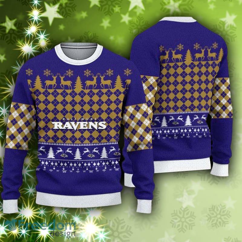 Baltimore Ravens Christmas Reindeer Snow Pattern Ugly Christmas