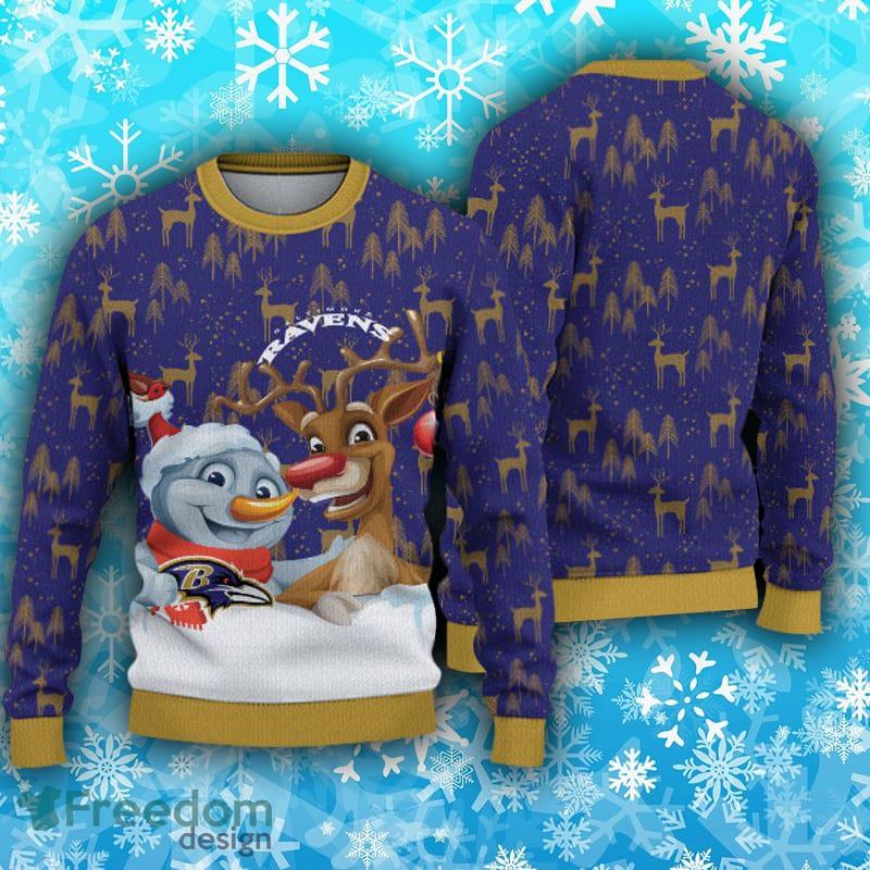 Baltimore Ravens Christmas Big Reindeer Pattern Christmas Gift 3D Ugly  Christmas Sweater - Limotees