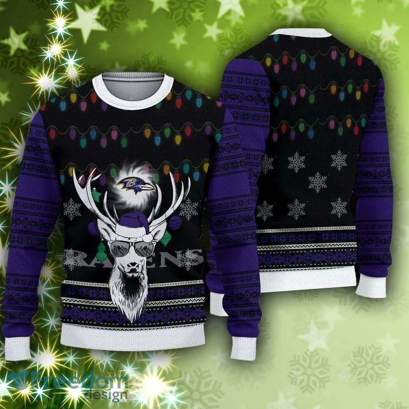 Baltimore Ravens Fans Reindeer Pattern Ugly Christmas Sweater Gift -  Freedomdesign