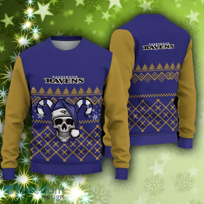 NFL Baltimore Ravens Cozy AOP Ugly Christmas Sweater Custom Number