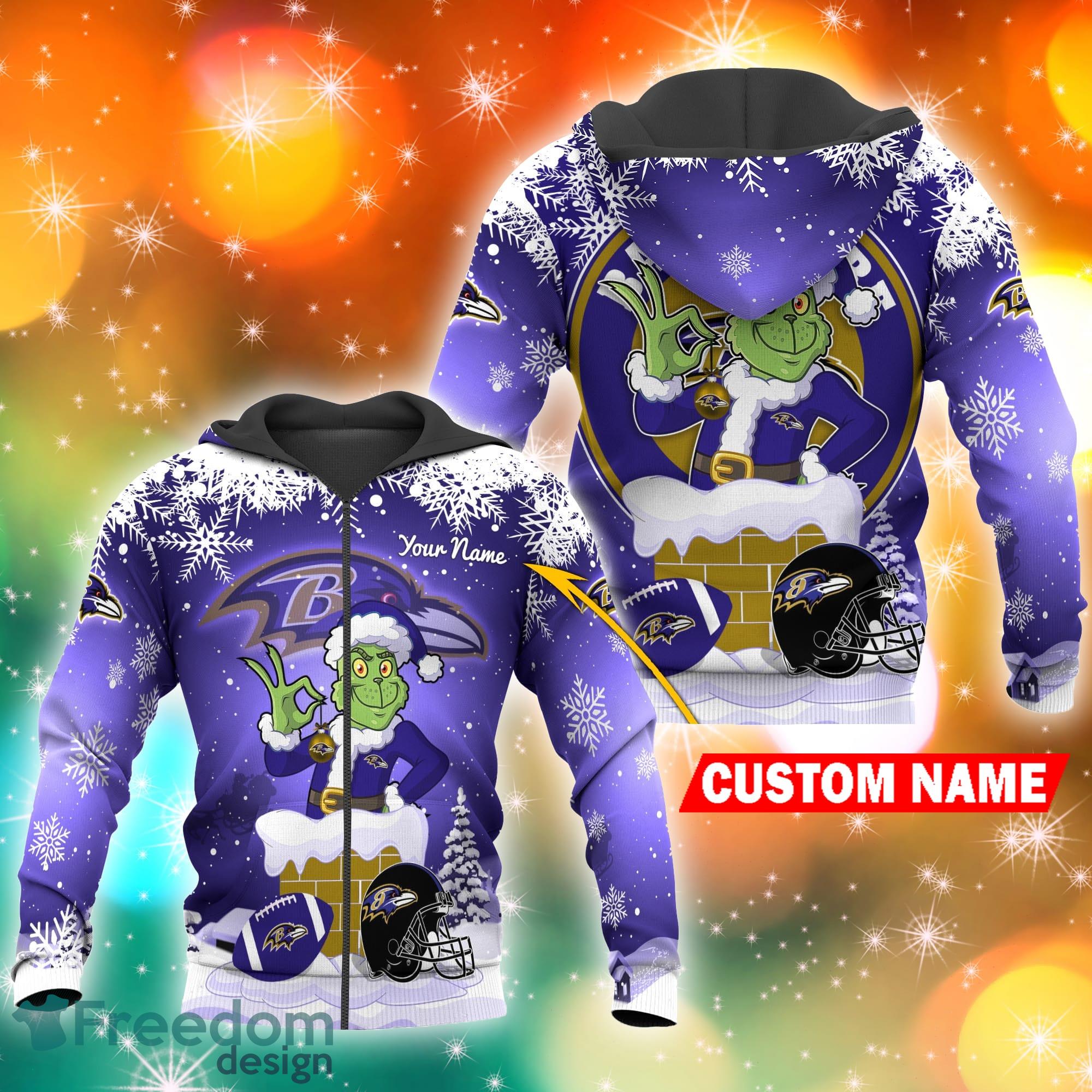 Baltimore Ravens NFL Christmas Grinch in Chimney 3D Hoodie