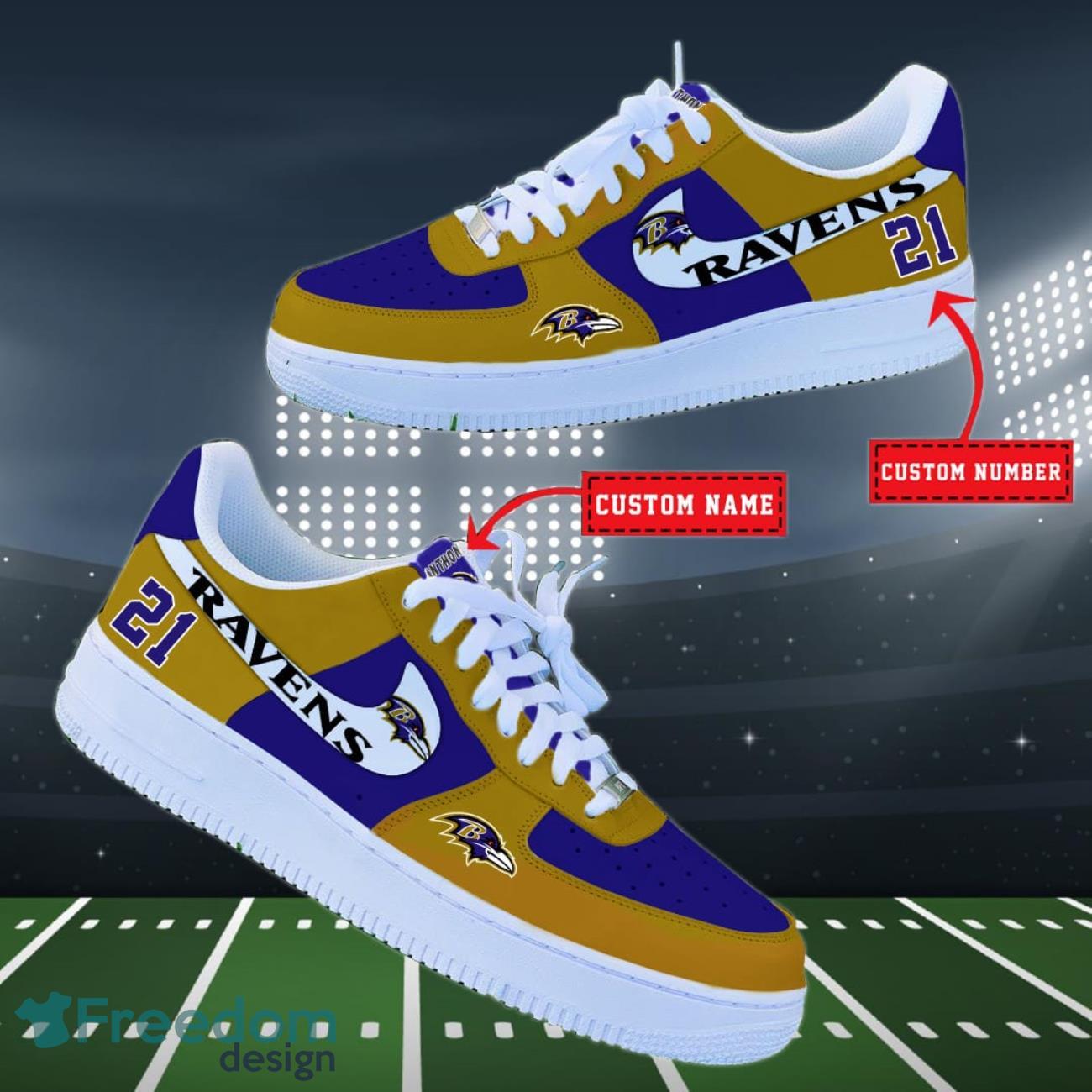 Baltimore Ravens NFL Personalized Air Force Shoes Custom Name Product Photo 2