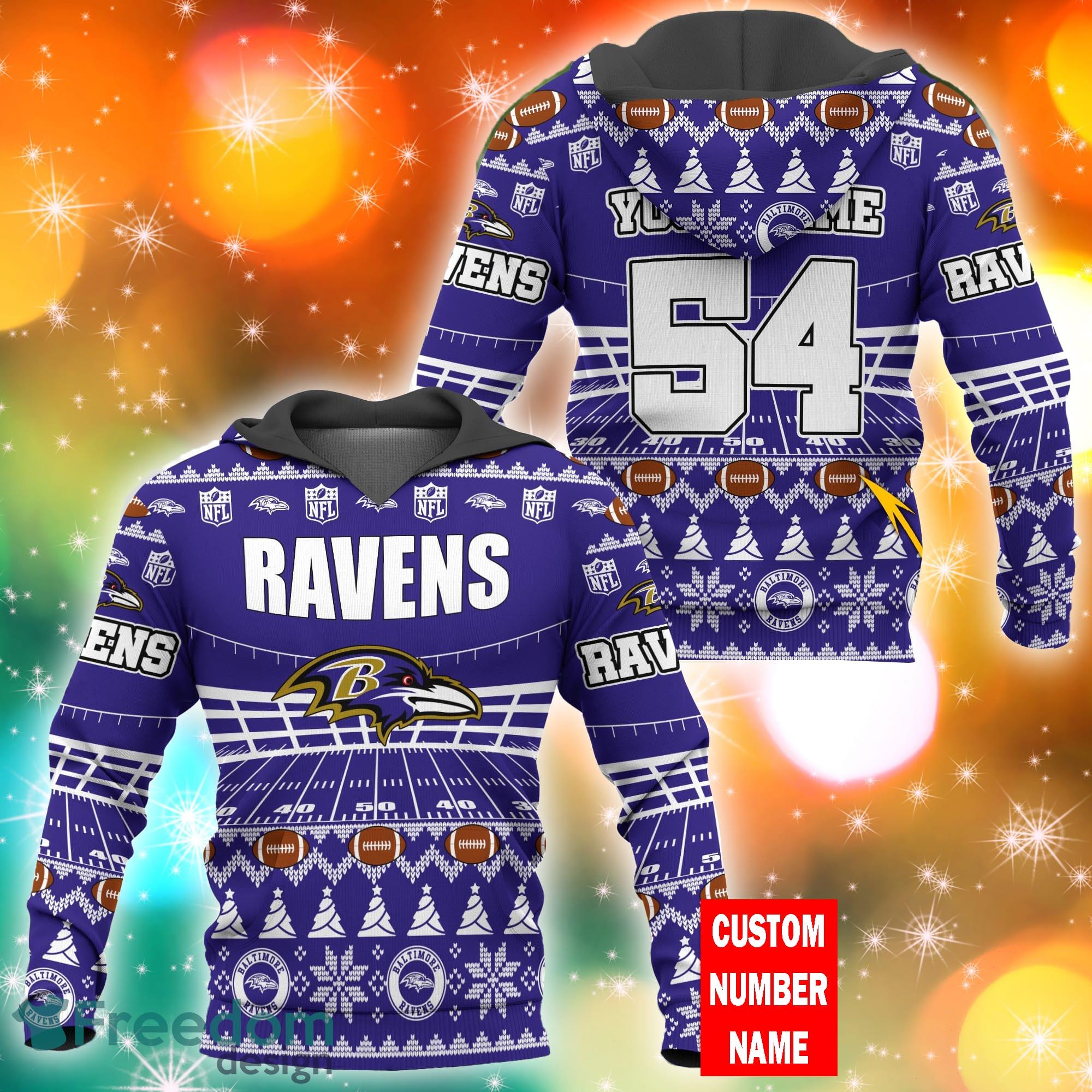 Baltimore Ravens NFL Ugly Stadiums Christmas 3D Zip Hoodie Custom Number  And Name - Freedomdesign