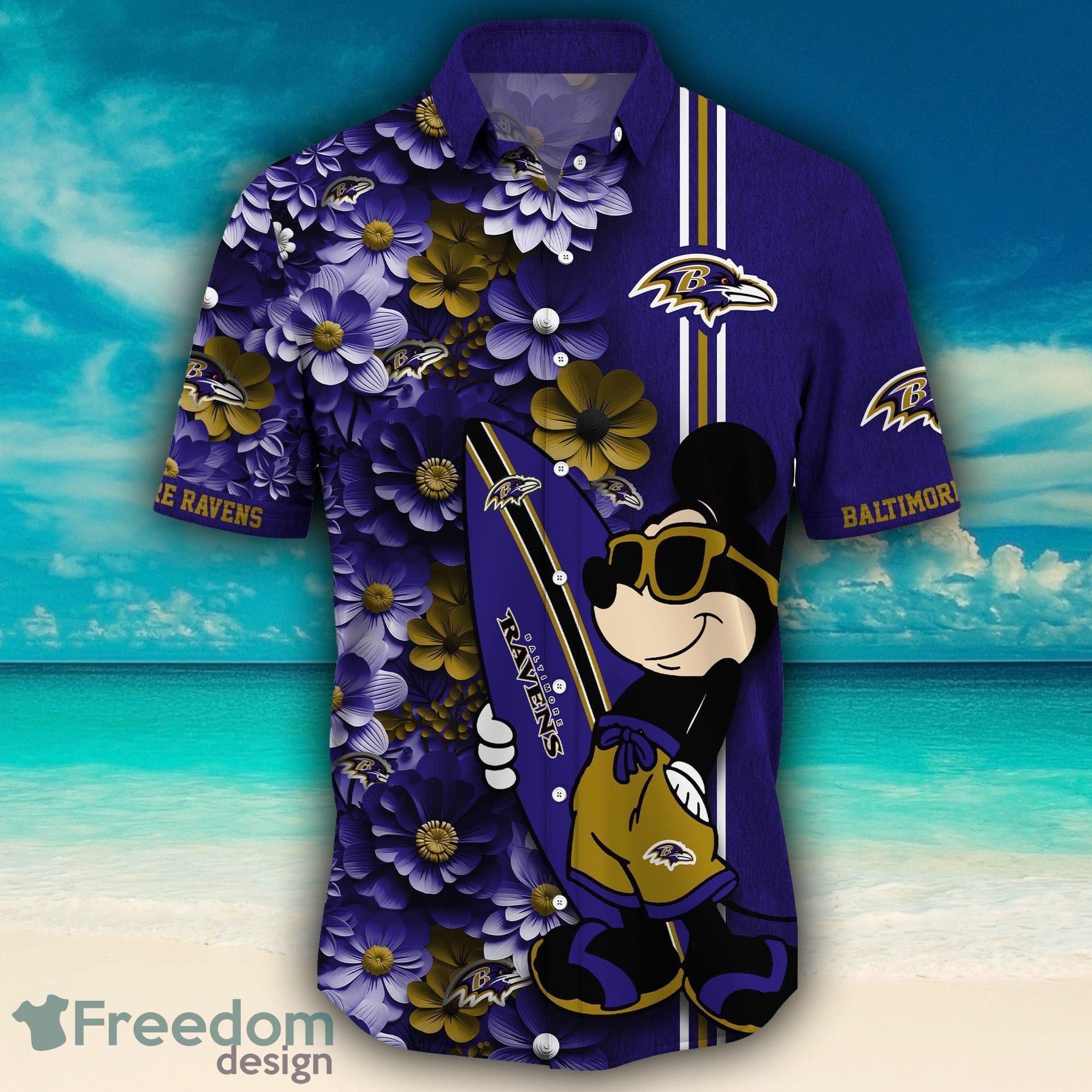 Baltimore Ravens Surfboard Parttern Mickey Mouse Flower Hawaiian Shirt -  Freedomdesign