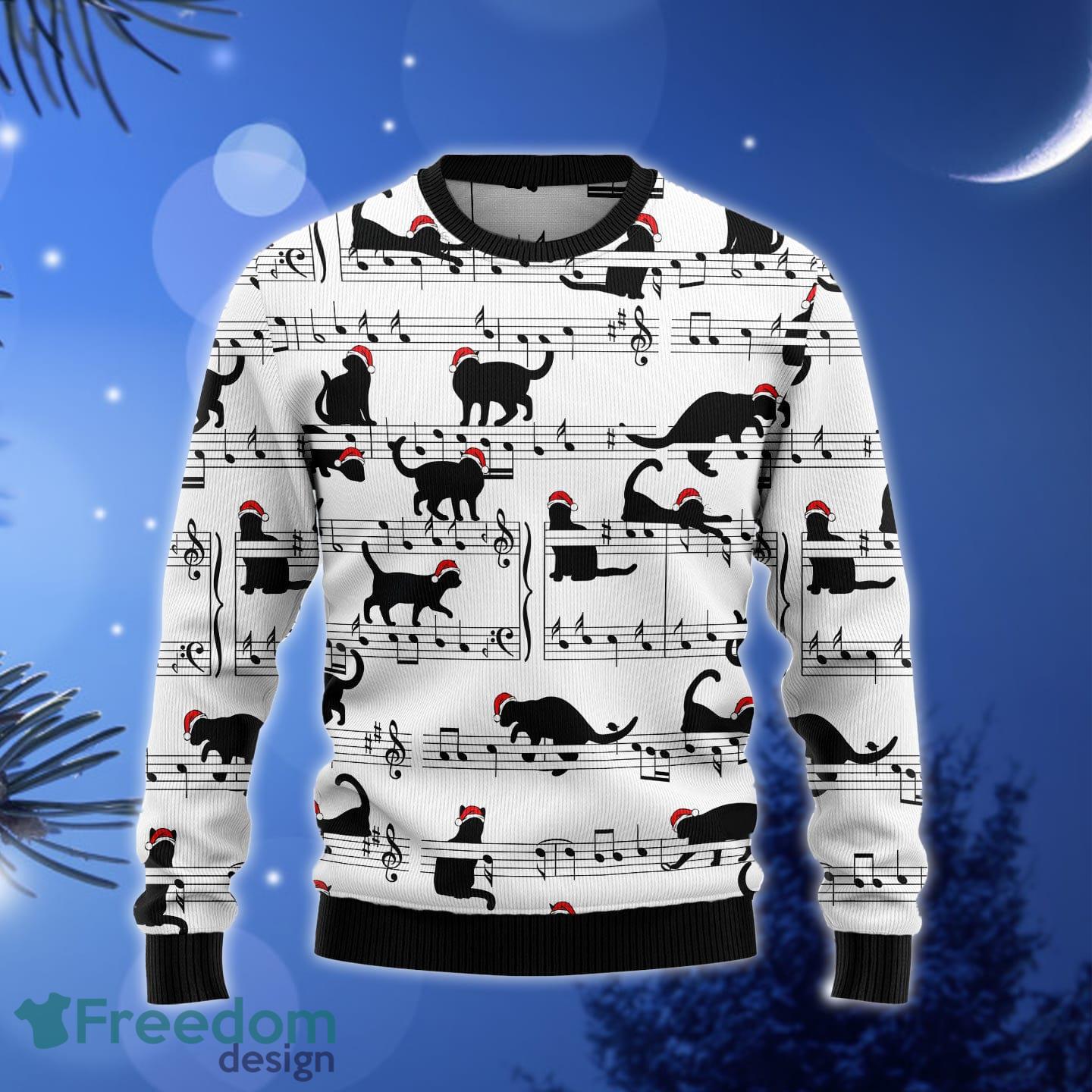 Black Cat Music Notes Ugly Christmas Sweater Gift Men Women - Black Cat Christmas Music Notes TG51125 unisex womens & mens, couples matching, friends, cat lover, cat momfunny family ugly christmas holiday sweater gifts (plus size available)_1