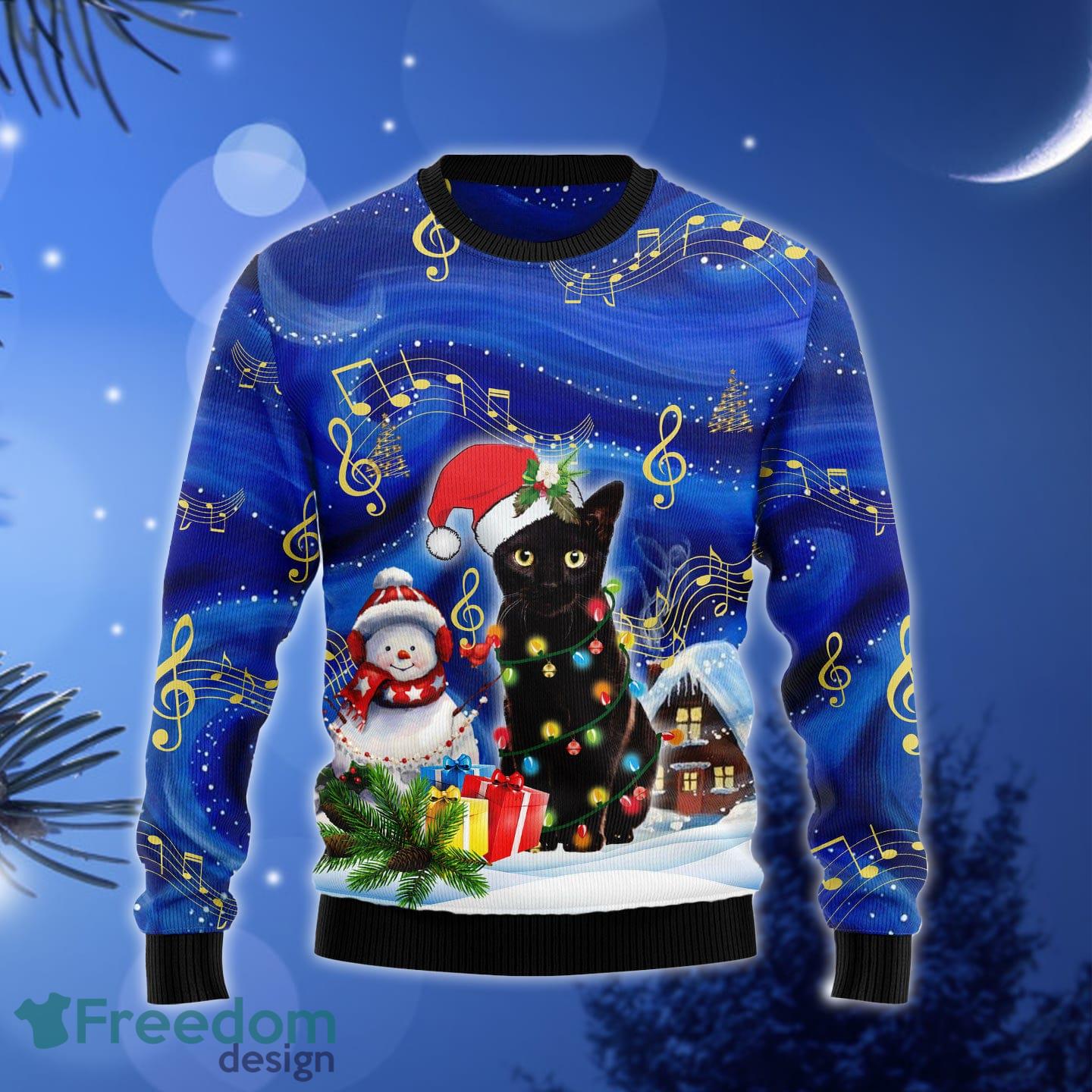 Black Cat Night Ugly Christmas Sweater Gift Men Women - Black Cat Christmas Night HZ112611 unisex womens & mens, couples matching, friends, funny family ugly christmas holiday sweater gifts (plus size available)_1