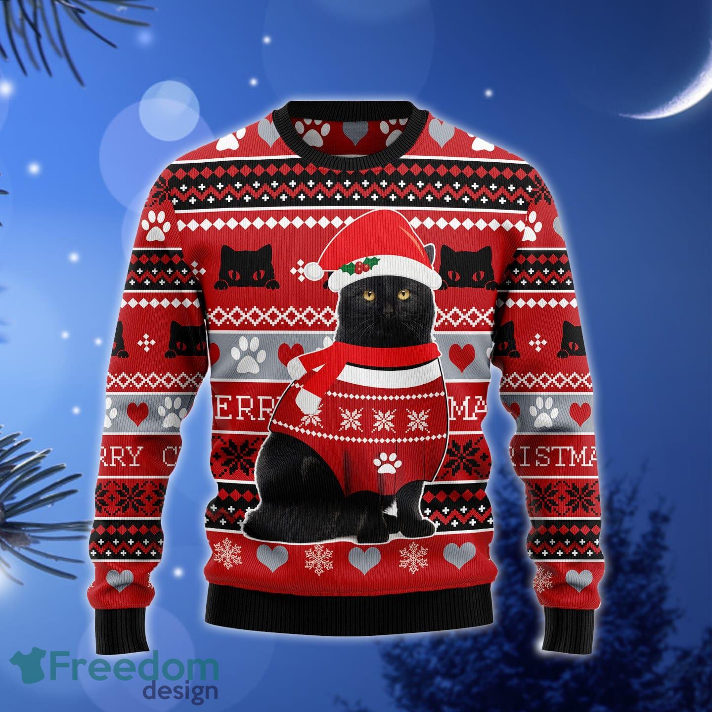 Black Cat Pattern Ugly Christmas Sweater Gift Men Women - Black Cat Christmas Pattern T2411 unisex womens & mens, couples matching, friends, funny family ugly christmas holiday sweater gifts (plus size available)_1