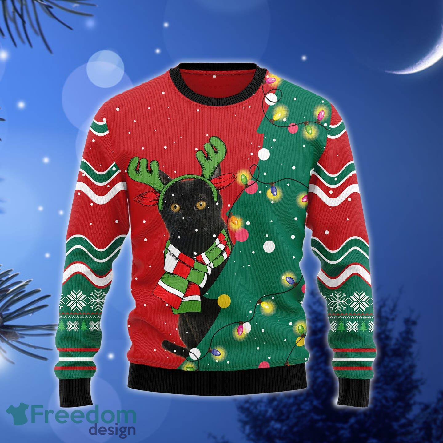 Black Cat Tree Gingerbread Ugly Christmas Sweater Gift Men Women - Black Cat Christmas Tree TY0312 unisex womens & mens, couples matching, friends, funny family ugly christmas holiday sweater gifts (plus size available)_1