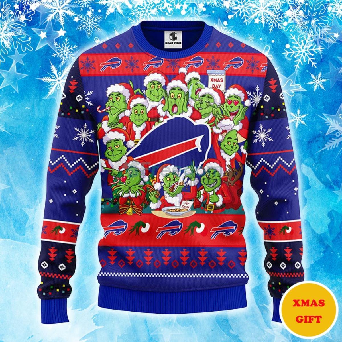 Buffalo Bills 12 Grinch Xmas Day Christmas AOP Sweater - Freedomdesign