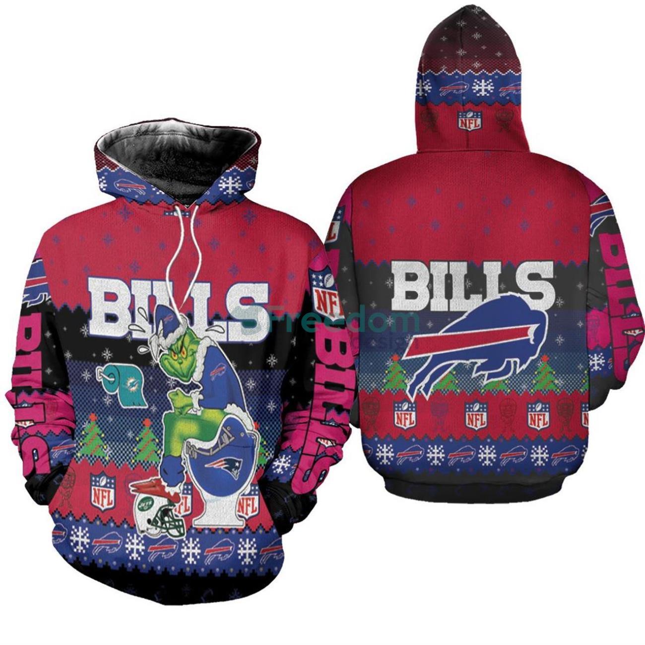 Buffalo Bills Christmas Grinch In Toilet 3D Pullover Hoodie For