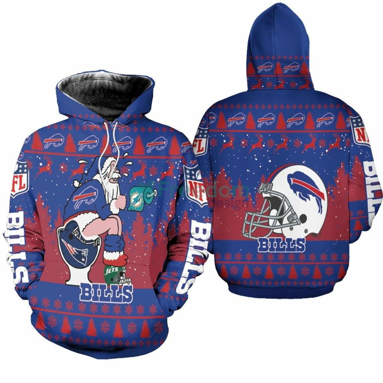 Buffalo Bills Santa Toilet Christmas AFC East Champions 3D Pullover Hoodie  - Freedomdesign