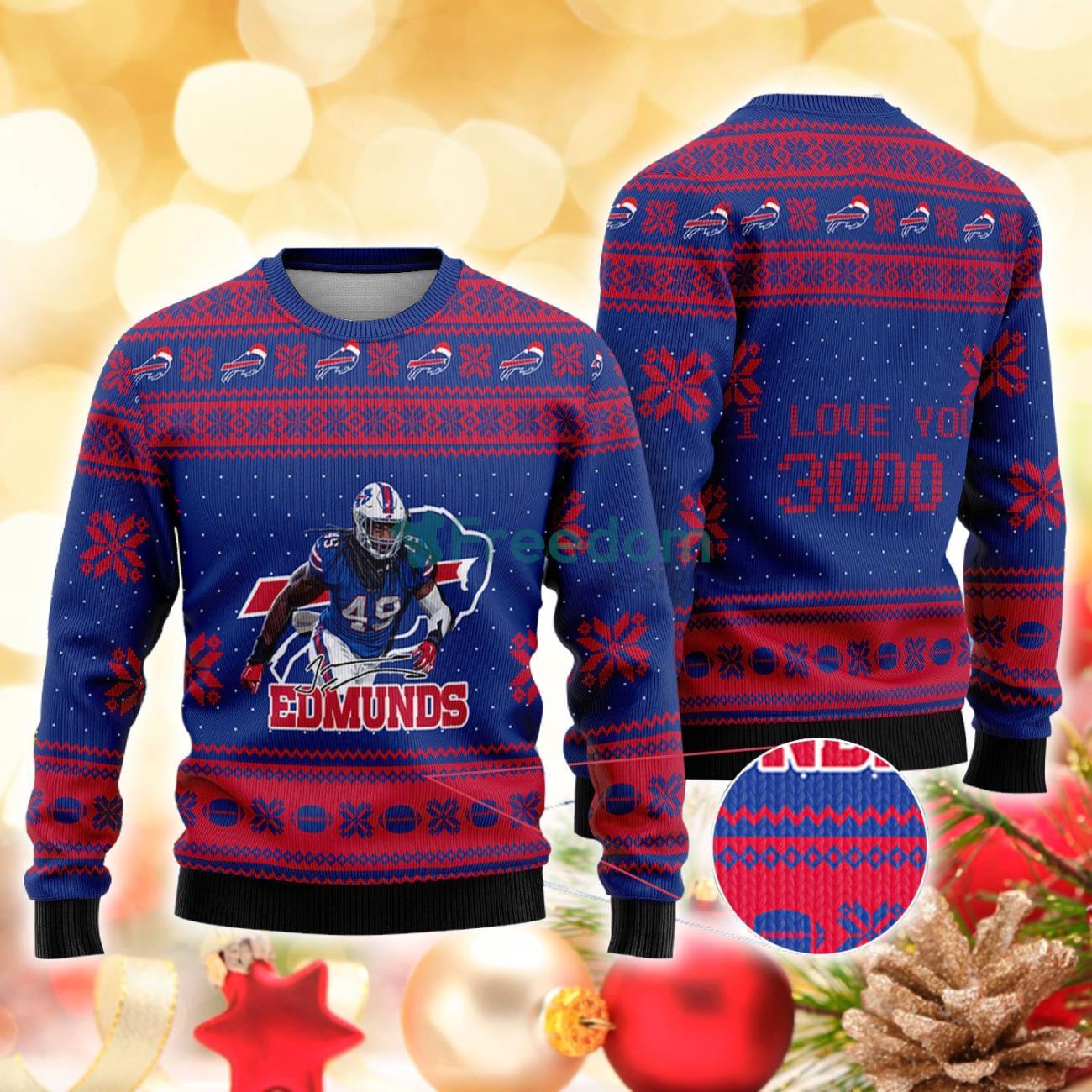 Buffalo Bills - Tremaine Edmunds #49 I Love You 3000 Christmas Knitted Sweater Product Photo 1