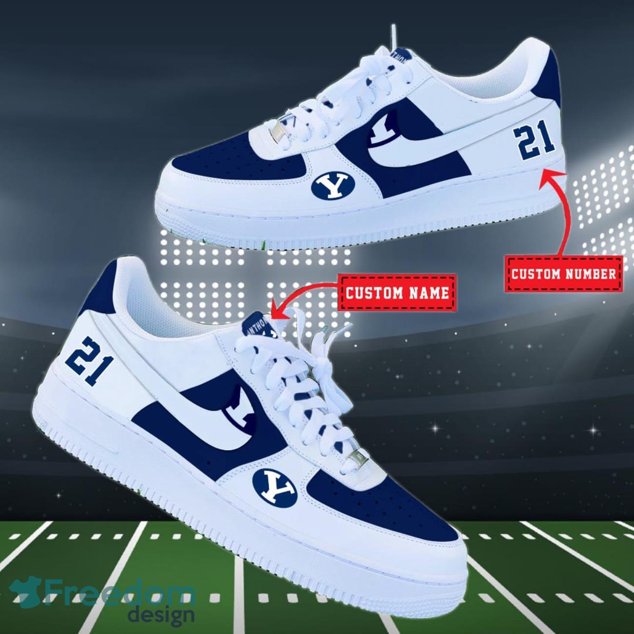 BYU Cougars NCAA Air Force Shoes Custom Name Product Photo 2